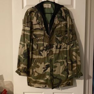 Camouflage Jacket with Black Hoodie Attached